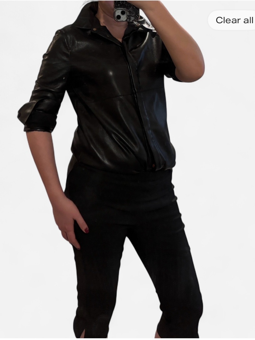 Nanushka Black Faux-Leather Womens Shirt Jacket  S